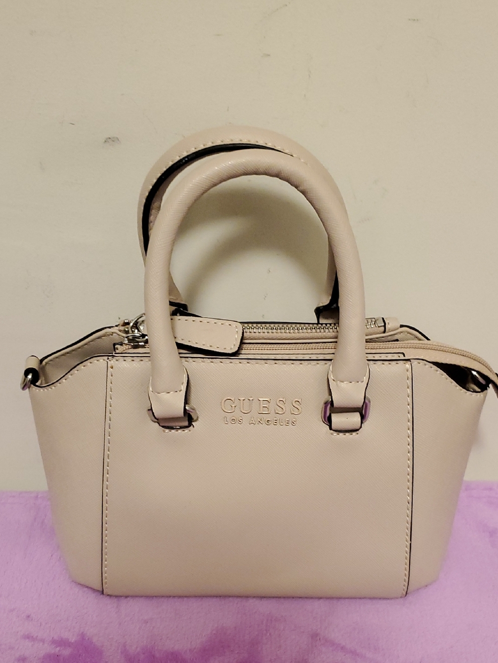 GUESS Beige Saffiano Leather Satchel